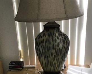 Pr. of Art Glass Lamps with silk shades