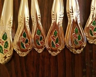 Christmas gold tone flatware, service for four.