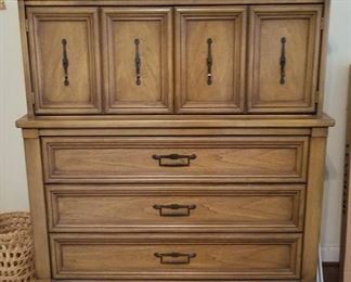 Large solid wood chest by White Fine Furniture.  Three large drawers and sectioned storage area behind doors.  41" wide, 19" deep, 46.5" tall.