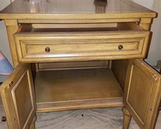 Solid wood nightstand, with drawer and storage area behind double doors, by White Fine Furniture.  22" x 16" x 24" tall.