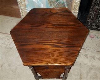 Octagon side table with shelf, dark Oak.  