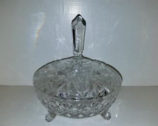 Vintage cut crystal candy dish with lid, Germany.