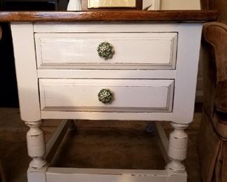 Vintage, solid wood, two-drawer side table or nightstand (painted).