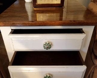 Vintage, solid wood, two-drawer side table or nightstand (painted).