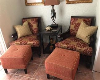 Ethan Allen chairs and ottomans'