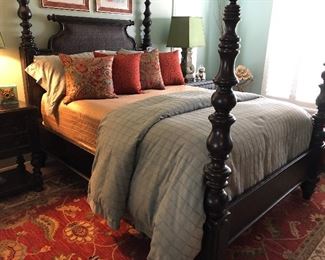 Queen Tommy Bahama bed with long post and has a canopy