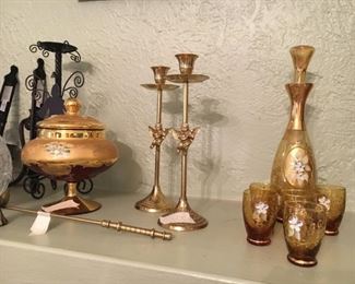Venetian glass compote and liqueur set