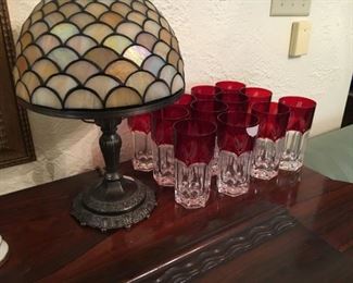 Stained glass lamp and nice set of glassware