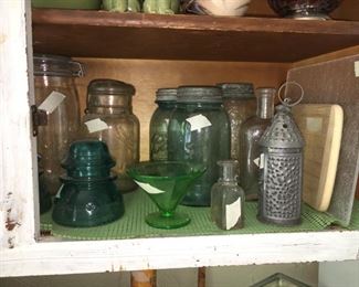 Collection of jars, insulators, bottles
