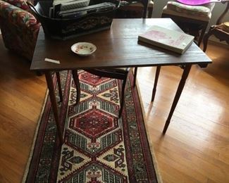 Vintage folding sewing table--really nice--with Asian runner