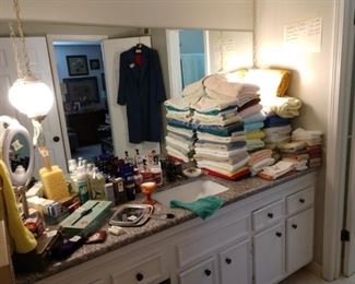 Lots of towels and bathroom items