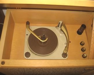 It's more than a Speaker, vintage blonde cabinet record player with speaker below, "as is"