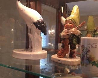 Noritake crane and Goebel gnome