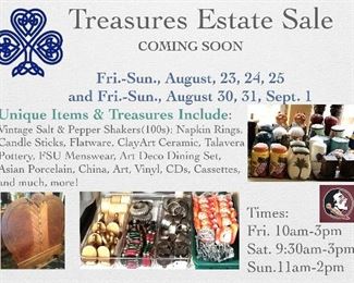 TWO Weekends end of AUGUST, Near Downtown Orlando - Delaney Park area. 10a-3pm Fridays (2) 9:30a-3pm Saturdays (2) and 11a-2p Sundays(2)