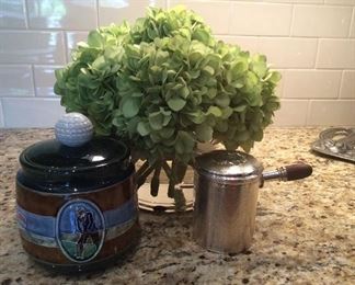 Old English Tea Caddy with a golfer. Gift for a golfer? Rare Sterling English Travel Chocolate Pot. Bet Archie will have one!