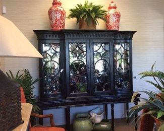 A delightful Minton China cabinet with curved glass doors. 80X78x19.5 Definite wow factor!
