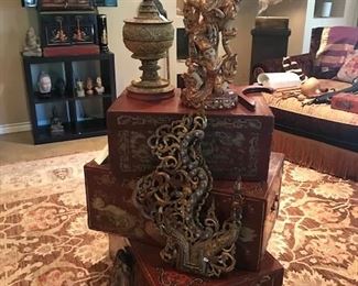 3 Chinese lacquered chests