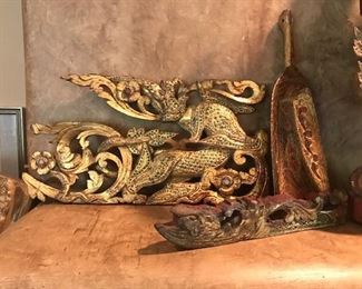 Thai decorative carved wood pieces.