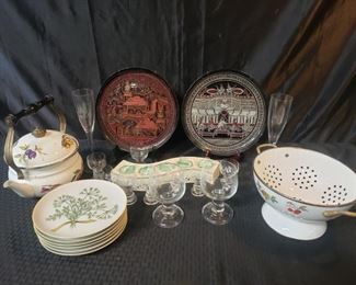 Burmese plates, Lenox candle holders, Royal Krona Crystal, SD Opera, and more
