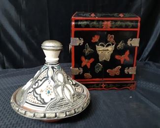 Ornate tagine and Asian jewelry box