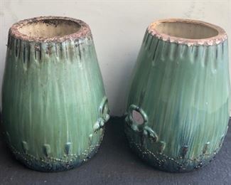 Set of Two Matching Green Outdoor Pots