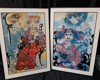 Two framed prints of the Bjorn Wiinblad tapestries of Denmark