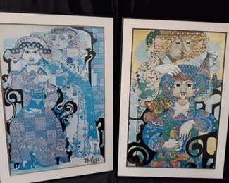 Two framed prints of the Bjorn Wiinblad tapestries