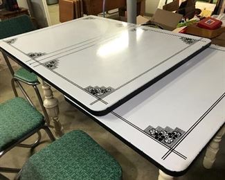ENAMEL TOP KITCHEN TABLE WITH PULLOUT LEAVES AND SINGLE DRAWER