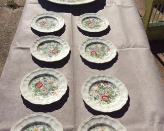 Copeland platter and plates in Malvern pattern.