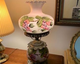 #26		Hand-Painted Lavender/Pink double globe lamp  24" Tall	 $75.00 
