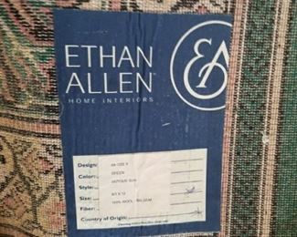 #33		Ethan Allen Green/floral rug  8'x12' Belgium Wool Machine Made 	 $100.00 
