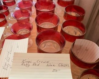#65		Kings Crown Ruby Red Wine Glasses -  8 pc	 $50.00 
