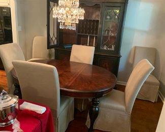 #1 Dining room table w large legs, 1 leaf and 48-66x48x30 6 chairs $275.00