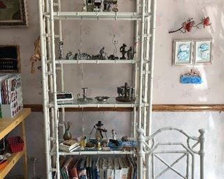 Wrought iron etageres with glass shelves, 2
