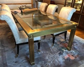 Brass and glass dining table, made in Italy