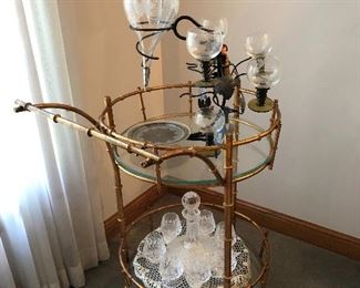 Vintage Brass/glass faux bamboo serving tea/coffee cart
