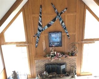 Wall Art sculpture above fireplace; 3 pieces hand painted