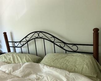 Wrought iron & wood headboard, queen bed
