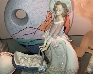 Lladro 5878 Sister's Pride, Girl with Baby Carriage