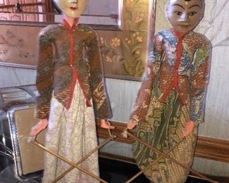 Large hand painted wooden Japenese figures