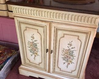 Hand painted wooden cabinet with matching mirror