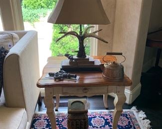 Century Town and Country end table 28 X 24 X 26. Staghorn Lamp by Carolyn Kinder 32 H