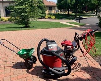 Scott's spreader, Craftsman 5.5 HP Wet/Dry Vac, Troy Built power washer- Honda Engine