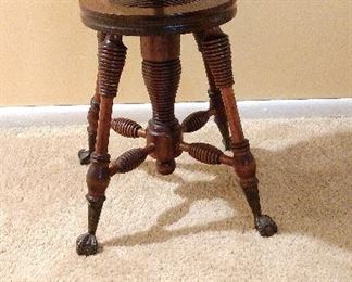 Antique Swivel Wooden Piano Stool with Glass Ball Claw Foot
Late 1800's

