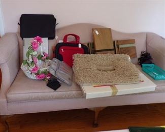 Sofa, 2 Lap Top Briefcases, the wood piece is another Wall Hanging piece of Art, the white box is a box FULL of Biblical Felt figurines to make pictures and crafts with 