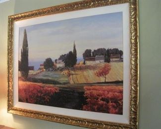 Large framed Tuscany scene.