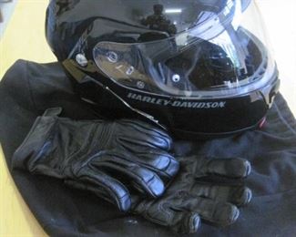 Harley Davidson Helmet and Gloves, worn once.