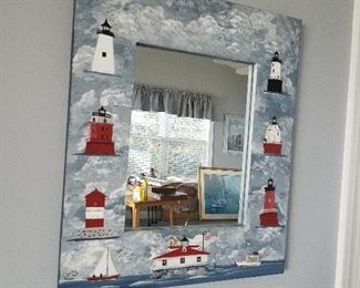 Lilypot pained mirror snd cabinet set