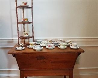 Primative Dough Table and Tea cups