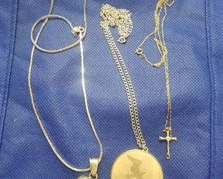 2 Sterling Silver necklaces and gold cross